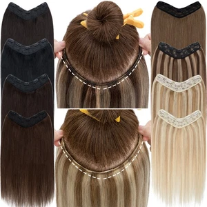 CLEARANCE Russian V-Shape Clip In Remy Human Hair Extensions One Piece Balayage - Picture 1 of 47