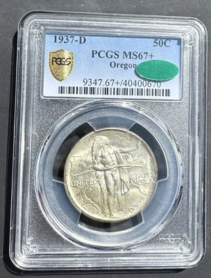 1937-D 50C Oregon Trail Commemorative Half Dollar MS67 + PCGS CAC - Image 1 of 4