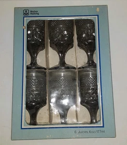 Vtg Anchor Hocking Juice Glasses Set Of 6 PEWTER SMOKE SILVER MIST Wexford 6 Oz - Picture 1 of 19