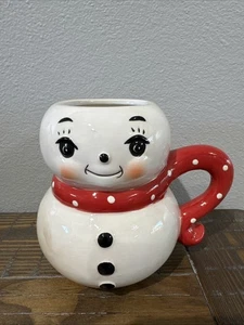 Taza roja cerámica muñeco de nieve vacaciones Navidad Johanna Parker - Imagen 1 de 8