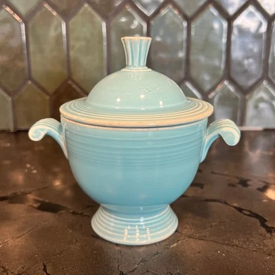 Vintage Fiesta Turquoise Blue Sugar Bowl with Lid Homer Laughlin - Image 1 of 4