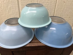 Vintage Pyrex Rührschüssel Set Türkis & Blau Satzschüsseln 522, 523, 525 Set 3 - Bild 1 von 16