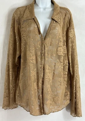 Venezia джинсы одежды Co. плюс размер 18/20 коричневый открытый вырез кружева кнопка блузка L/S - Изображение 1 из 4