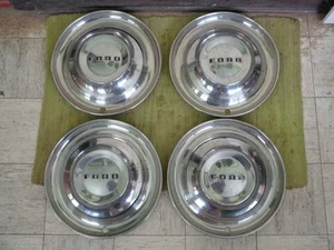 52 53 54 Ford Dog Dish HUBCAPS 10 1/2" & Trim Beauty Ring 15" 8PC 1952 1953 1954 - Bild 1 von 10