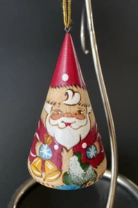 Santa Claus Christmas Ornament Wooden Hand Painted Handmade Wood Burned Hanging - Picture 1 of 8