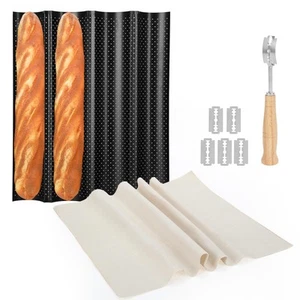 4-Slot French Baguette Pan Set, Non-Stick French Bread Pan, Baguette Baking P... - Picture 1 of 8