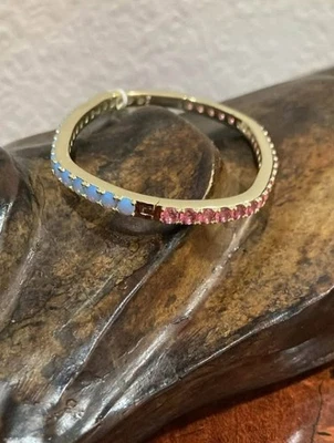 Kendra Scott Chandler Blue Opal Pink Crystal Mix Bangle Gold Bracelet sz S/M NWT - Image 1 of 4