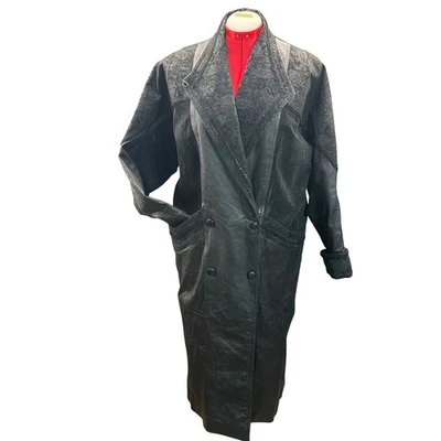 Chaqueta gabardina larga de cuero gamuza cachemira negra vintage años 80 Wilson para mujer S Foto 1 de 4