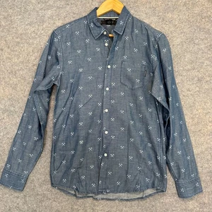 Diesel Linen Blend Chamray Button Shirt Mens Small Pickaxe Axe Pocket Blue - Picture 1 of 12