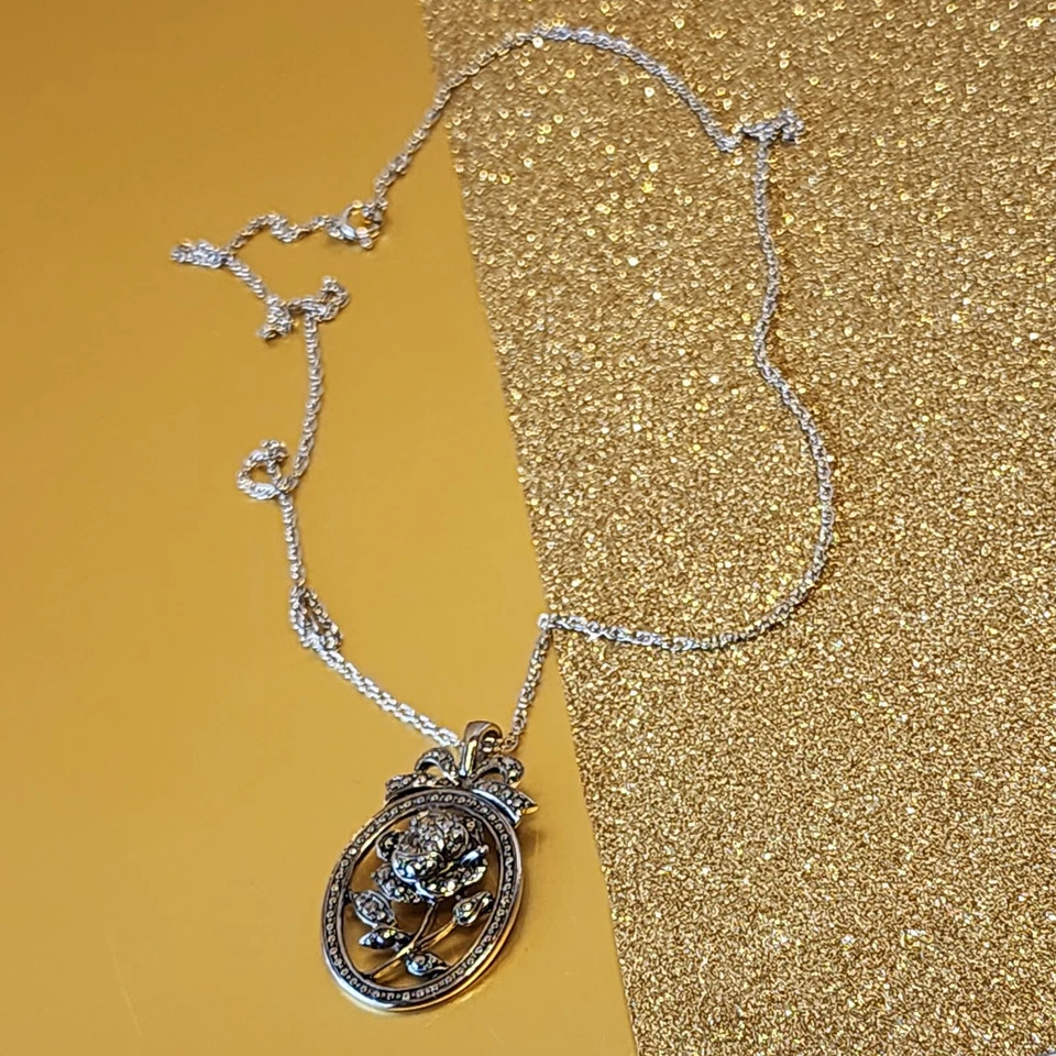 Collar vintage de marcaita rosa cadena de plata de ley de 15" Foto 1 de 4