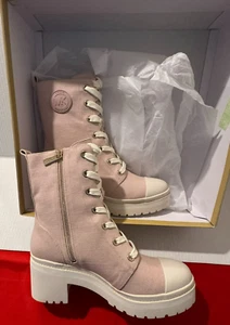 Michael Kors Corey Bootie Canvas Soft Pink Women's Combat Boots Size 9.5M NIB - Picture 1 of 6