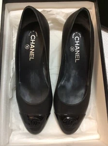 Chanel CC Shoes black Size 9.5 double pearl 55mm High Heel lightly used.Gr8 cond - Picture 1 of 9