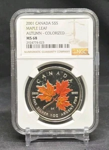 2001 CANADA $5 MAPLE LEAF - AUTUMN - NGC SP68 MS68 - 999 SILVER COIN - Picture 1 of 7