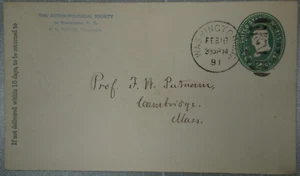US 1891 Cover, Washington DC Anthropological Society (Ex. Prof. F. W. Putnam) - Picture 1 of 2