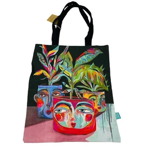 ALLEN DESIGNS Plants Canvas Tote Bag Red Blue Reusable Grocery Grow Boldly - Picture 1 of 8