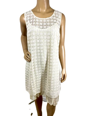 Johnny Was 4 Love and Liberty Floral Lace Overlay Dress Size L Ruffled Slip - Image 1 of 4