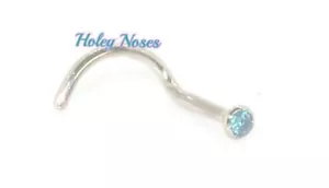 18ct White Gold Ocean Blue 1pt Diamond Nose Stud Ring Bone Pin nose jewellery - Picture 1 of 5