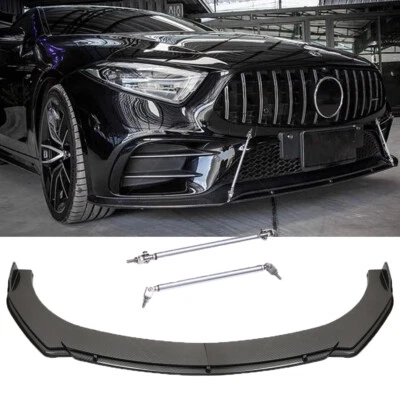 Car Front Bumper Lip Carbon Look + Strut Rods For Mercedes-Benz CLA 200 250 C300 - Image 1 of 4