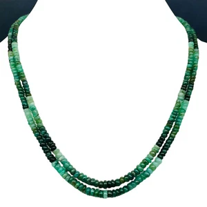 Collana 18" doppio filo smeraldo naturale 3,6-6mm perline cabochon chiusura 925 - Foto 1 di 10