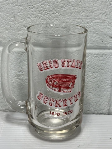 Vintage OHIO STATE BUCKEYES Stadium C Handled Glass Beer Mug~1870-1970~Horseshoe Cover