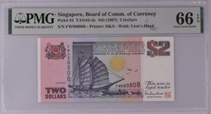 Singapore, Board of Currency, $ 2 (1997) ,Repeater Serial Number 080808 ,66 EPQ - Picture 1 of 2