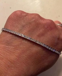 Solid 925 Silver 5CT 3mm Princess Cut Lab Created Diamond Tennis Necklace - Picture 1 of 5