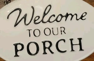 Double-sided Enamel Ware Welcome SIGN Rustic Porch Sign Cream/Black & Chain - Picture 1 of 6