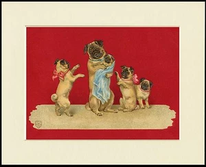 PUG MOTHER AND PUPPIES LOVELY DOG PRINT MOUNTED READY TO FRAME - Picture 1 of 1