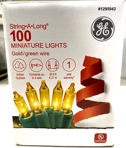 GE GOLD MINIATURE STRING•A•LONG LIGHTS 20.6 ft 100 Count Green Wire - Picture 1 of 3