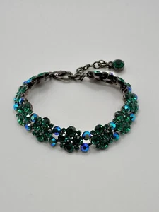 Givenchy Bijoux Bracelet Green Blue Crystal Rhinestone Cluster Gunmetal 7 - 8” - Picture 1 of 1
