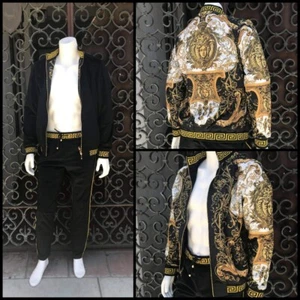 Men's Black Velour Fashion Reversible Tracksuit ( Runs very Small )  - Picture 1 of 7