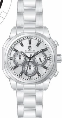 CAVADINI Chronograph Herrenuhr elegant weiß-silber CV-555 Edelstahl 10 Bar - Bild 1 von 3
