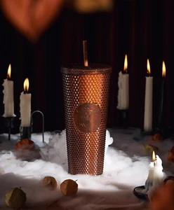 New Starbucks 2022 China Halloween Dark Pumpkin 24oz Studded Cup Tumbler - Picture 1 of 10