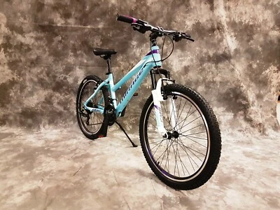 26 Zoll ALU Damen MTB Gefedert mit 21-Gang Shimano NEU 2666-Weiß--Türkis - Bild 1 von 4