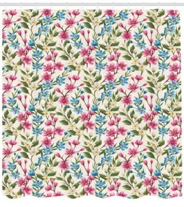 Nature Flowers Pattern Shower Curtain Fabric Decor Set with Hooks 4 Sizes - Picture 1 of 26