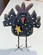Folk Art Speckled Crow w/Yellow Primitive Star Wood Figure