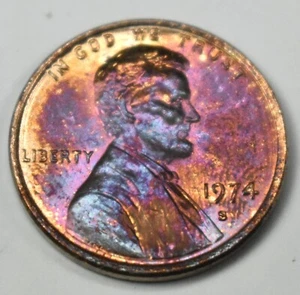 1974 S Lincoln Memorial Cent BU Penny Coin Toned #2 - Picture 1 of 2