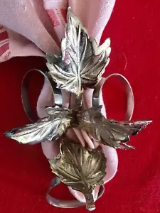 Maple Leaf Napkin Rings Holders Set of 4 Silver-tone India Never Used - Picture 1 of 5