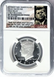 2014 S SILVER KENNEDY HALF DOLLAR 50C HIGH RELIEF EHHANCED FINISH ER NGC SP70 - Picture 1 of 2