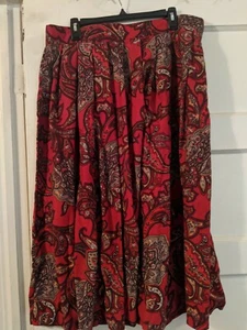 Women's Kathie Lee Skirt. Red, Brown, Yellow Paisley Design. Size 22W.  - Picture 1 of 7