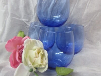 Hermosas copas de vino azules sin tallo clásicas Libbeys (4) GA-LOT-A-32 Foto 1 de 2