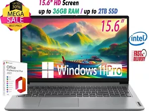 Lenovo Slim Laptop 15.6" Intel N4500 Up to 36GB RAM & 2TB SSD Win11 PRO+OFFICE - Picture 1 of 11