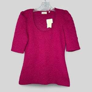Maglia testurizzata Anthropologie Deletta mezza manica rosa intenso nuova con etichetta taglia M - Foto 1 di 5