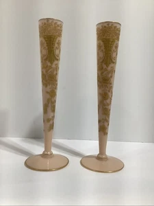 Pair Cambridge Crown Tuscan Gold Encrusted 10 “ Bud Vases - Picture 1 of 8