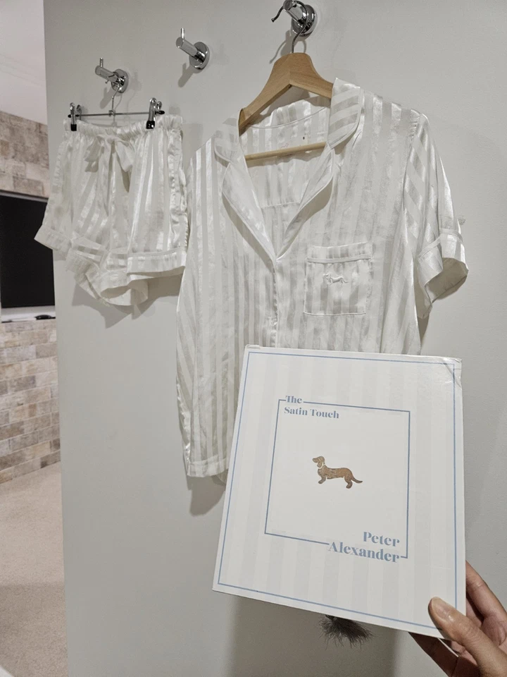 PETER ALEXANDER - Satin Shortie PJ Set - White - Size S - image 1 of 4