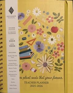 Designer Greetings 2025 - 2026 Weekly/Monthly 9"x11" Teacher Planner Flowers,... - Picture 1 of 6