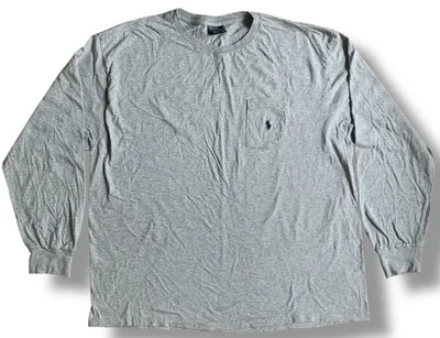 Camisa Polo Ralph Lauren L/S De Colección Para Hombres XL Gris Puntada Única Cuello Redondo Hecha en EE. UU. Foto 1 de 4