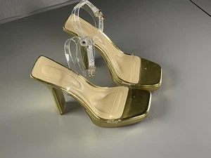Jessica Simpson Shoes Womens Size 5.5 Gold Adonia 3 Heels Clear Strap JS-ADONIA3 - Picture 1 of 11