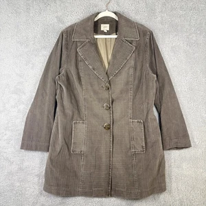 J Jill Womens XL Corduroy Button Front Jacket Pea Coat Taupe Brown Long Sleeve - Picture 1 of 9