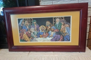 Vintage Handcrafted Religious Cross-Stitch Artwork Of The Last Supper - Picture 1 of 23